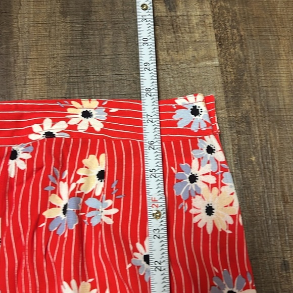 MADEWELL Womens Red Floral Striped Side Button Skirt Knee Length Daisy Society 4 - Picture 3 of 9